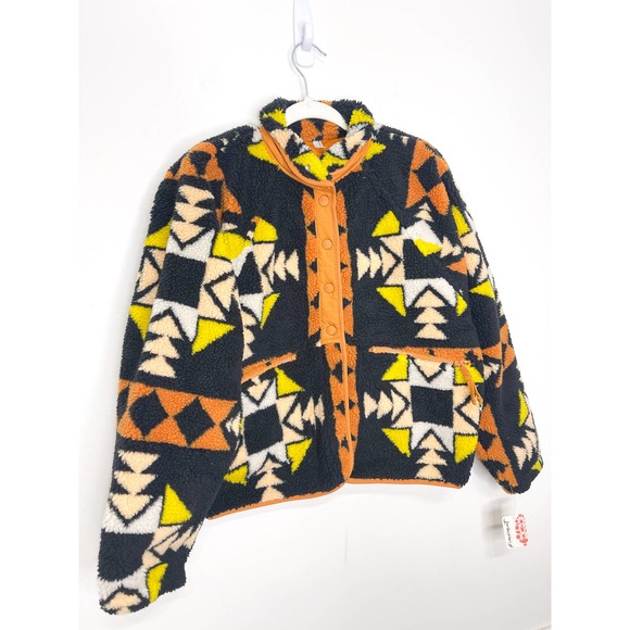 Free People Hit The Slopes Printed Fleece Jacket in Night Sky Combo Size XS - Picture 3 of 5